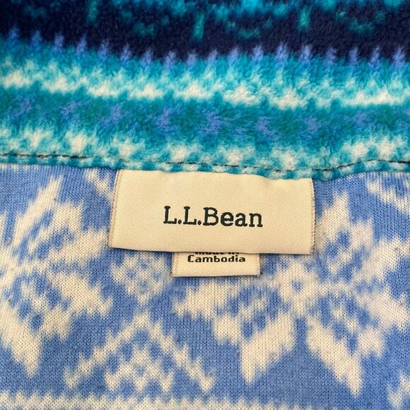 L.L. Bean Pullover 1/2 Zip Blue Fleece Snowflake Print M - Picture 7 of 9